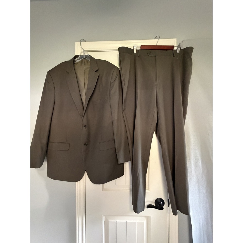Pronto Uomo Suit Mens 48 43x32 Brown Wool Stripe 2 Piece Jacket Pants Formal